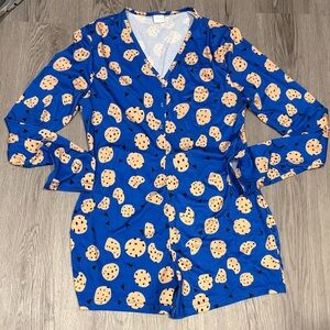 Blue Cookie Print Romper Pajamas